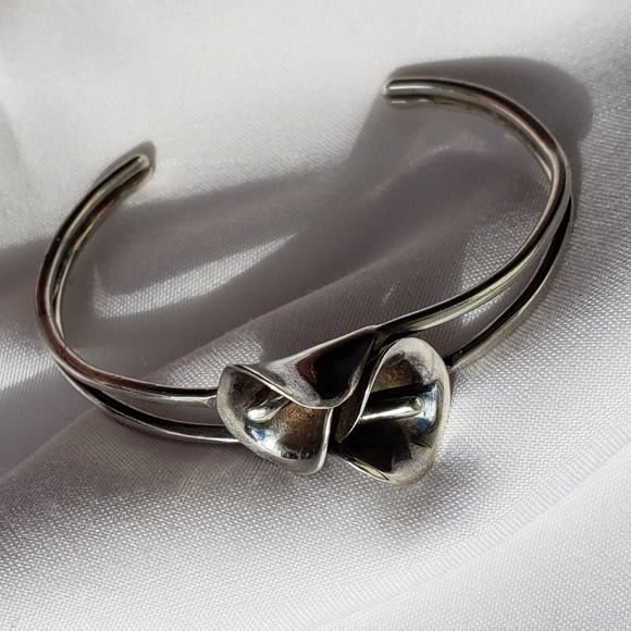 Vintage Copper /& Silver Blooming Blossoms Calla Lily Cuff Bracelet